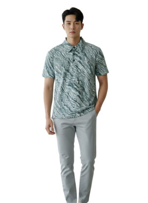 men btn polo half full print Light Blue